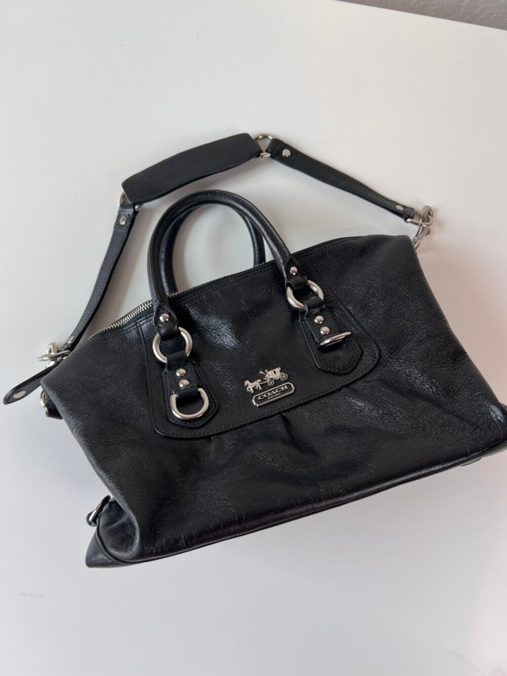 Y2K Coach Madison Sabrina Black Leather Purse Silver Hardware